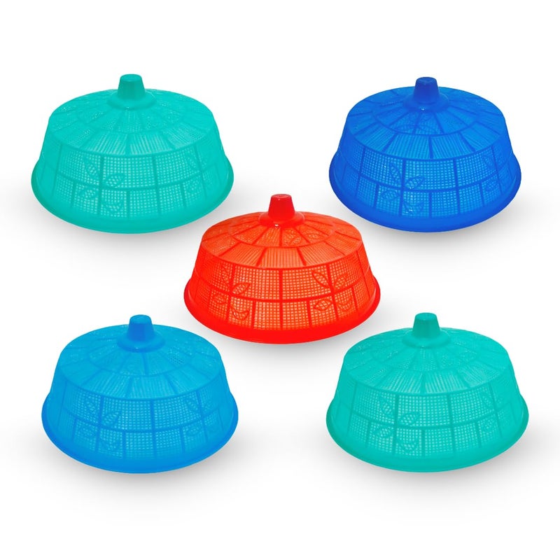 SNKM SNKM Food Cover Mesh Net Plastic Dome Big Size Round Net Kitchen Table | Flies Mosquitoes Insect Proof Dining Tables Covers | Fruits, Vegetable, Rice Cover (Large, 30cm/12 Inch Multicolor, Pack of 5)  - Image 1
