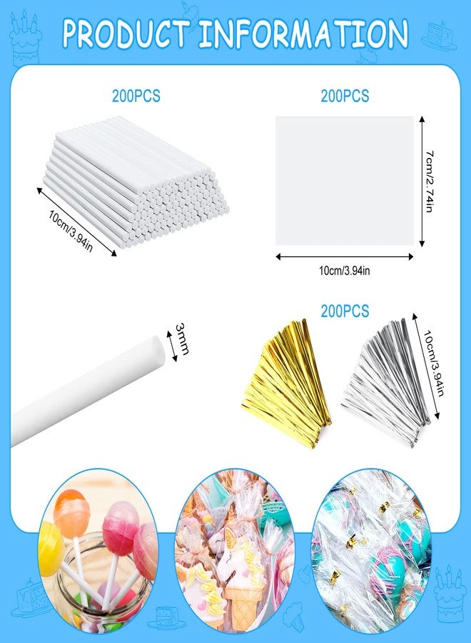 WXJ13 601 Pieces Lollipop Cake Pop Treat Bag Set including 200 Parcel Bags 200 Lollipop Sticks 200 Twist Tie, and 1 Cookie Meatball, Cake Pops Making Tools for Candies, Chocolates and Cookies - Image 3