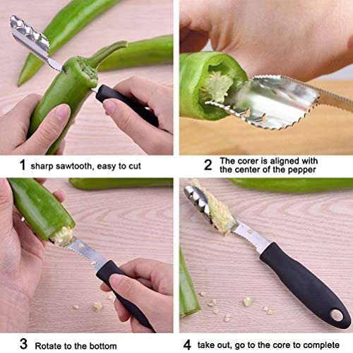 FIOTOK Jalapeno Corer Tool with Serrated Slice and Rubber Handle Easily Seed Remover or Slice off Vegetables tops for Efficient Cooking and Grilling - Image 3
