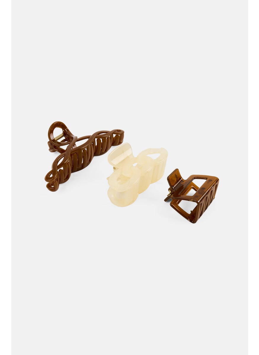 Orly Fashion Accessories 3 Piece Plain Claw Hair Clips, Brown/Off White  - Image 2