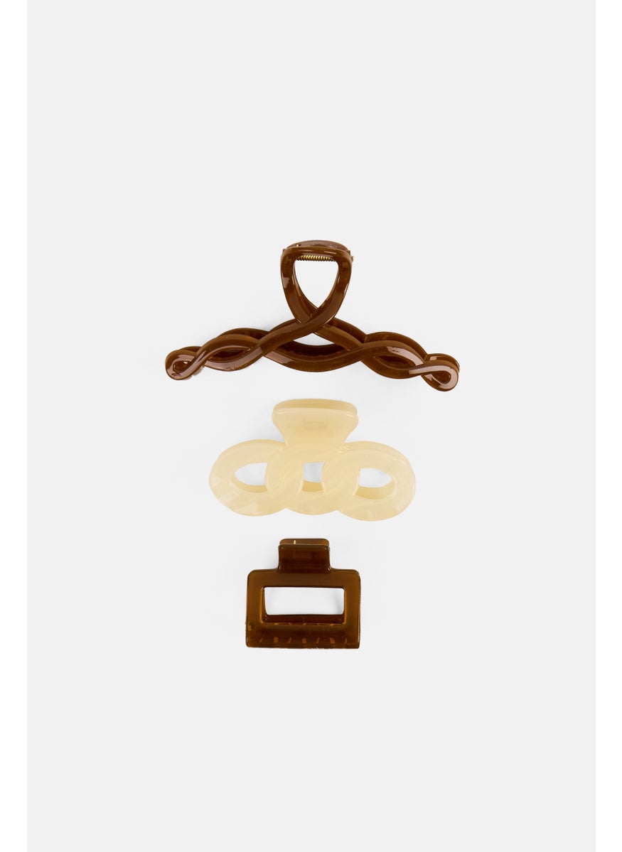 Orly Fashion Accessories 3 Piece Plain Claw Hair Clips, Brown/Off White  - Image 3