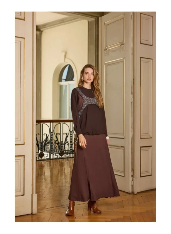 MissWhence Patterned Panel Sweatshirt - Brown
