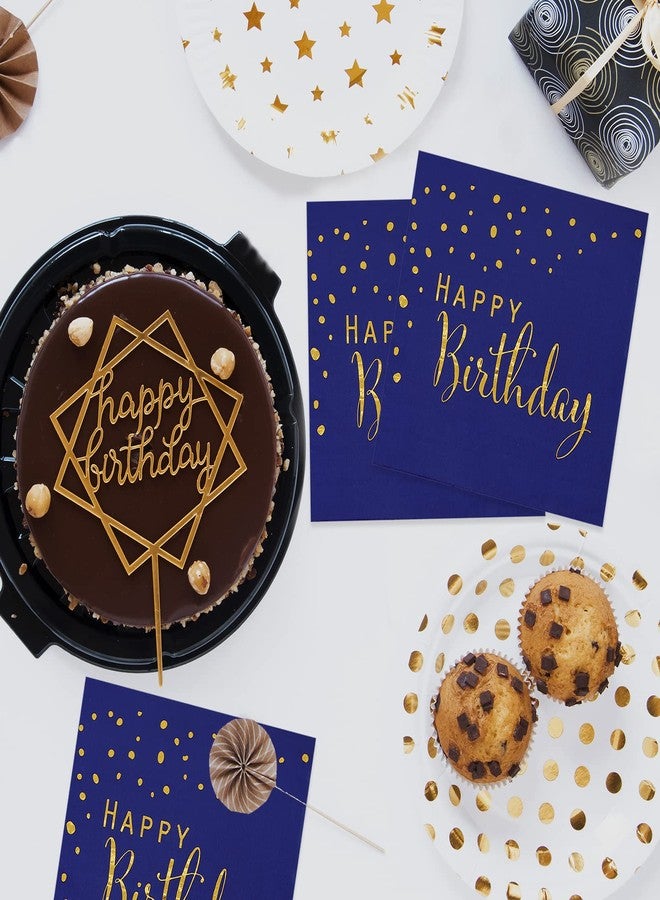 DYLIVeS Happy Birthday Napkins, Blue and Gold Foil Dots Napkins Disposable Paper Napkins for Dinner Picnic Cocktail Birthday Party Supplies Decorations for Boy Man, 6.5 x 6.5 Inch (Pack of 50) - Image 3