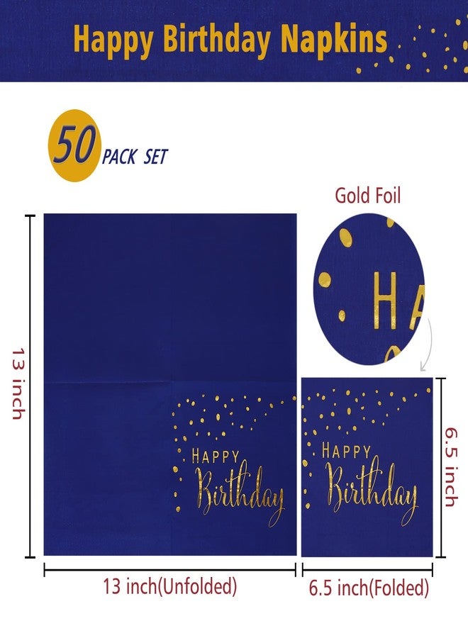 DYLIVeS Happy Birthday Napkins, Blue and Gold Foil Dots Napkins Disposable Paper Napkins for Dinner Picnic Cocktail Birthday Party Supplies Decorations for Boy Man, 6.5 x 6.5 Inch (Pack of 50) - Image 2
