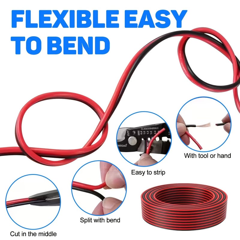 1 Roll 18AWG 100 Feet Low Voltage Wire Red Black Bicolor Speaker Cable CCA TCCA Material For Home Theater Stereo Automotive LED Lights Remote Control - Image 5