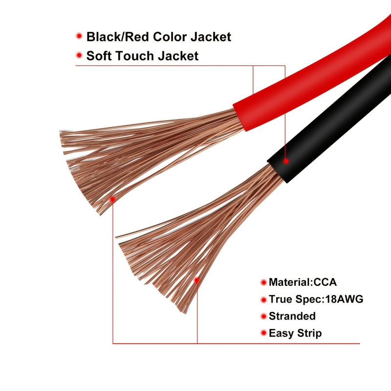 1 Roll 18AWG 100 Feet Low Voltage Wire Red Black Bicolor Speaker Cable CCA TCCA Material For Home Theater Stereo Automotive LED Lights Remote Control - Image 2