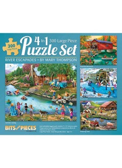 Bits and Pieces Bits and Pieces - 4-in-1 Multi-Pack - 300 Piece Jigsaw Puzzles for Adults-Each Measures 16" x 20" (46cm x 61cm)-River Escapades by Artist Mary Thompson  - Image 1