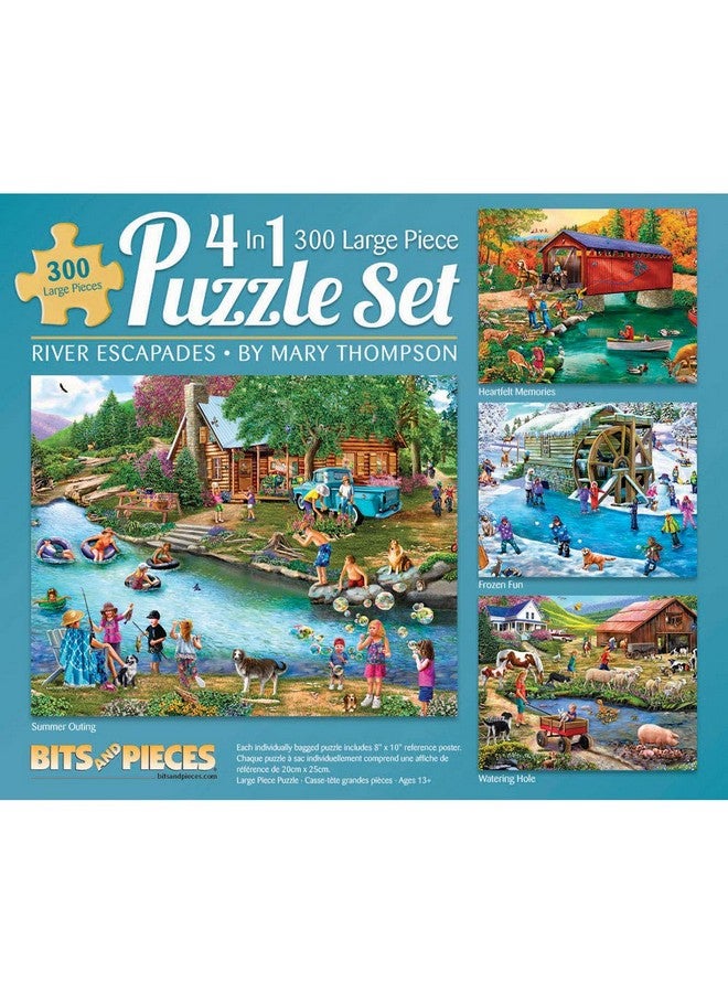 بيتس آند بيسيز قطع وقطع - عبوة متعددة 4 في 1 - 300 قطعة أحجيات للكبار - مقاس كل قطعة 16 بوصة × 20 بوصة (46 سم × 61 سم) - مغامرات النهر للفنانة ماري تومسون - Image 1