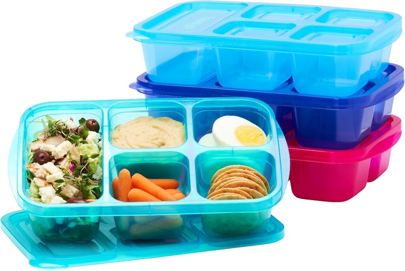 Bentgo Easyboxes  Reusable 5Compartment Food Containers Stackable 8Piece Set 4 Trays  4 Lids BPAFree Food Storage for Meal Prep School  Work Lunch Boxes wPatented Design Jewel Brights - Image 1
