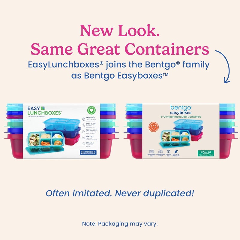 Bentgo Easyboxes  Reusable 5Compartment Food Containers Stackable 8Piece Set 4 Trays  4 Lids BPAFree Food Storage for Meal Prep School  Work Lunch Boxes wPatented Design Jewel Brights - Image 5