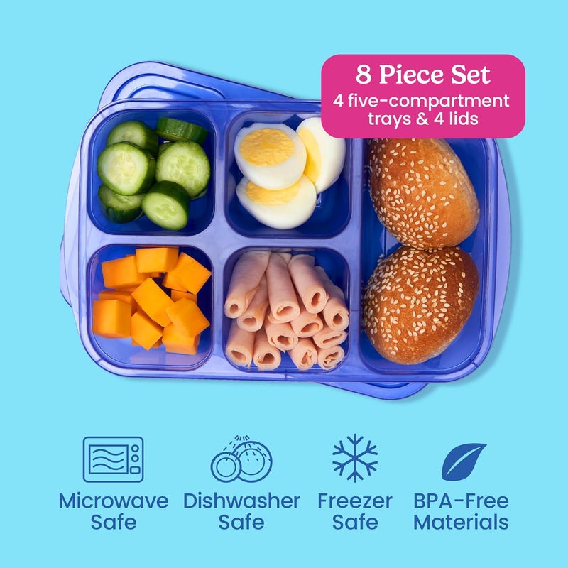 Bentgo Easyboxes  Reusable 5Compartment Food Containers Stackable 8Piece Set 4 Trays  4 Lids BPAFree Food Storage for Meal Prep School  Work Lunch Boxes wPatented Design Jewel Brights - Image 3