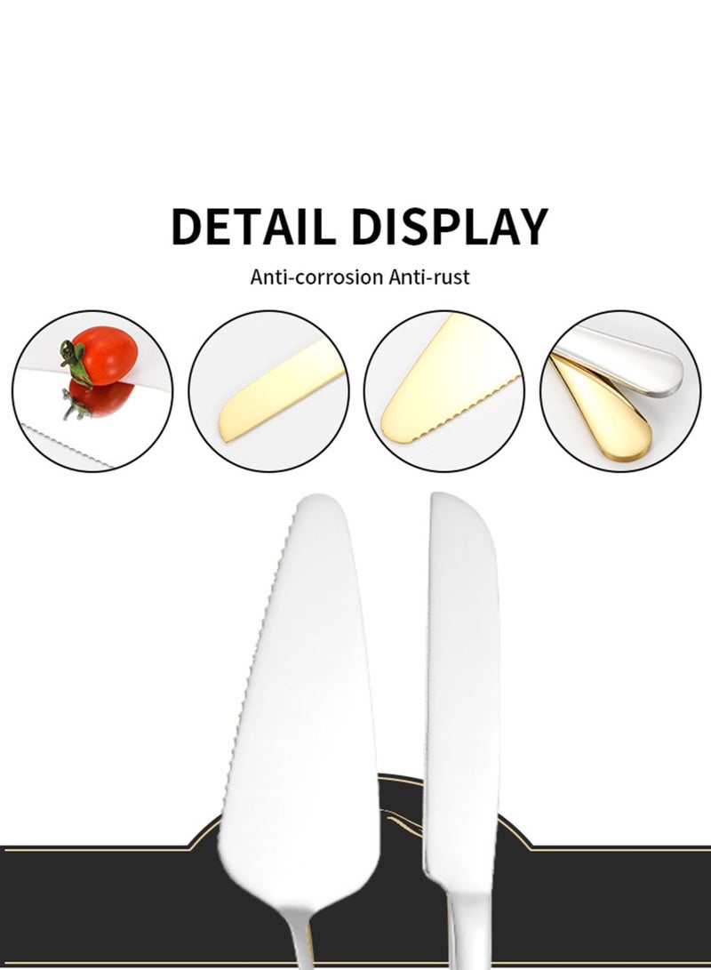 اعاره طقم سكين وملعقة تقطيع كعكة الزفاف، قطعتان، مثالي لحفلات الزفاف وأعياد الميلاد والمناسبات، آمن للغسل في غسالة الصحون (فضي). - Image 3