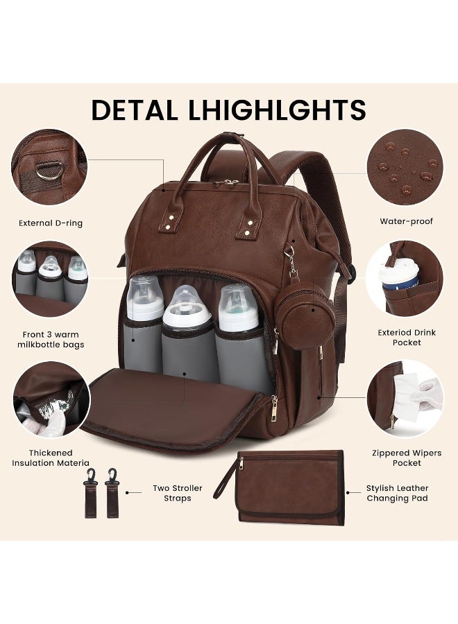 ROSEGIN Premium Vegan Leather Diaper Bag Backpack with Waterproof Changing Pad - Image 3