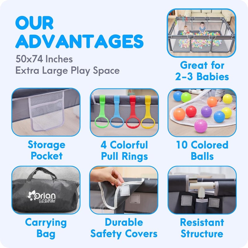 Orian Baby Playpen 74x50 XL with Colorful Balls - Image 4