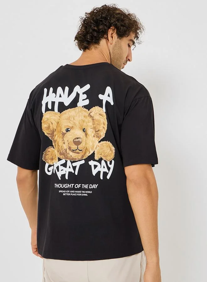 Styli Back Teddy Graphic Print Oversize T-shirt