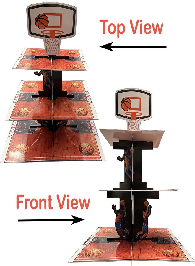 BASHOUT 3-Tier Basketball Court Cupcake Stand with Hoop Topper, Party Display Holder - Image 4