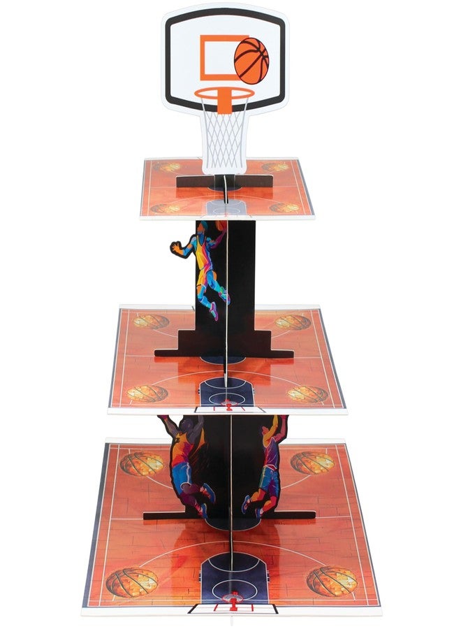 BASHOUT 3-Tier Basketball Court Cupcake Stand with Hoop Topper, Party Display Holder - Image 2