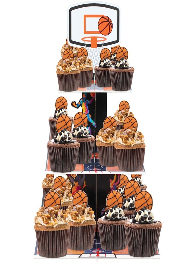 BASHOUT 3-Tier Basketball Court Cupcake Stand with Hoop Topper, Party Display Holder - Image 3