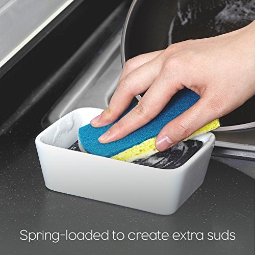 Full Circle Bubble Up Ceramic Soap Dispenser & Scrubber Sponge Set, White - Image 5