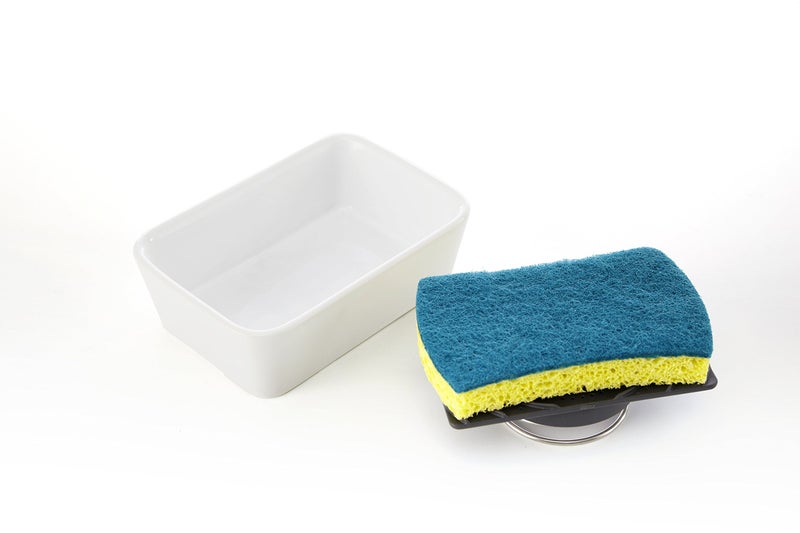 Full Circle Bubble Up Ceramic Soap Dispenser & Scrubber Sponge Set, White - Image 2