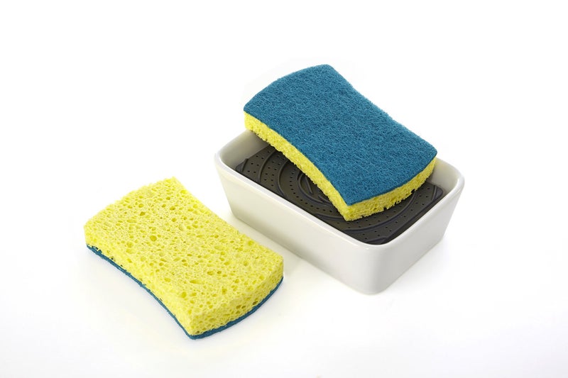 Full Circle Bubble Up Ceramic Soap Dispenser & Scrubber Sponge Set, White - Image 3