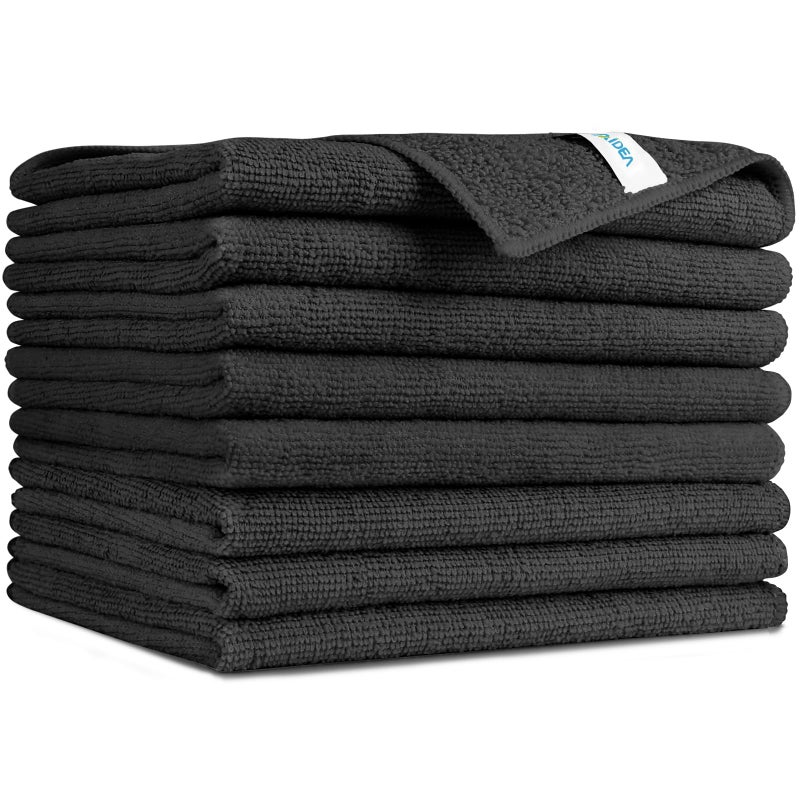 AIDEA Microfiber Cleaning Cloth8PK Soft Microfiber Towels for Cars Absorbent Cleaning Rags LintFree StreakFree Wash Cloths for House Kitchen Window12inx16in Black