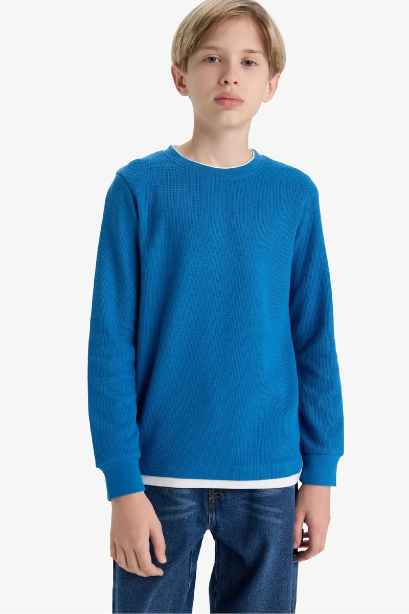 ديفاكتو Boy Regular Fit Crew Neck Waffle Long Sleeve T-Shirt