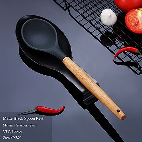 HOMQUEN Matte Black Spoon Rest, Stainless Steel Spoon Holder for Stove Top, kitchen utensils Holder for Ladles, Tongs, Spatula, Stove Spoon Holder, Pot Lid Holder, Dishwasher Safe (1PC-9.5 Inch) - Image 2