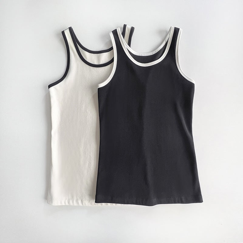 Same Style As Shibo! Single Wear Inner Classic Cotton Contrast Color Small Shoulder Thread Vest Stretch Slim Sports Top - Image 3