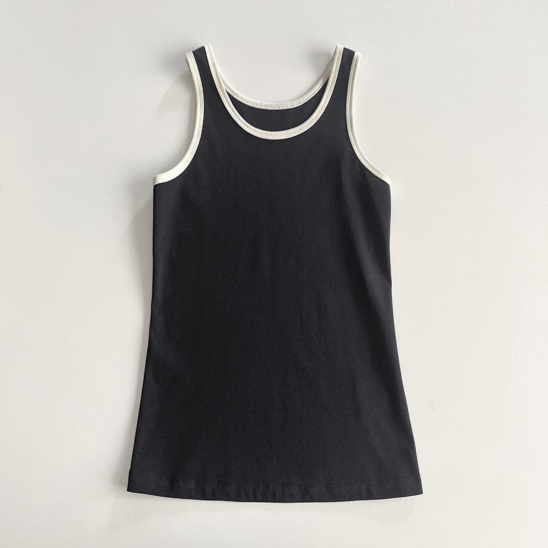 Same Style As Shibo! Single Wear Inner Classic Cotton Contrast Color Small Shoulder Thread Vest Stretch Slim Sports Top - Image 1