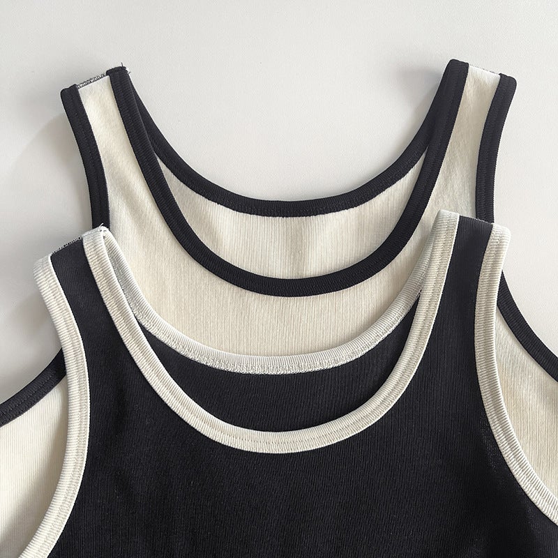 Same Style As Shibo! Single Wear Inner Classic Cotton Contrast Color Small Shoulder Thread Vest Stretch Slim Sports Top - Image 4
