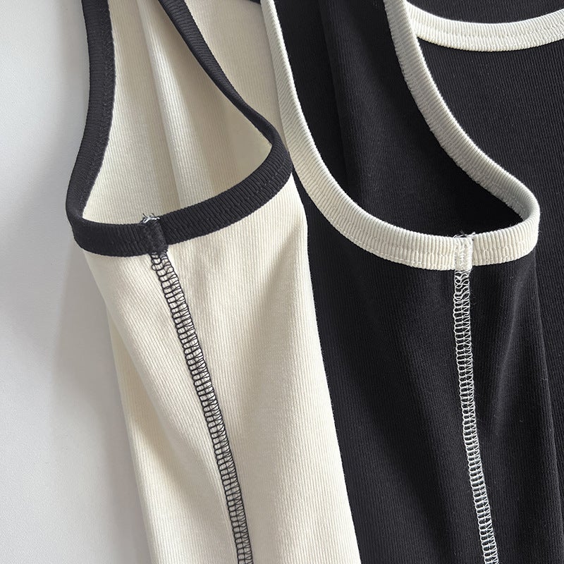 Same Style As Shibo! Single Wear Inner Classic Cotton Contrast Color Small Shoulder Thread Vest Stretch Slim Sports Top - Image 5