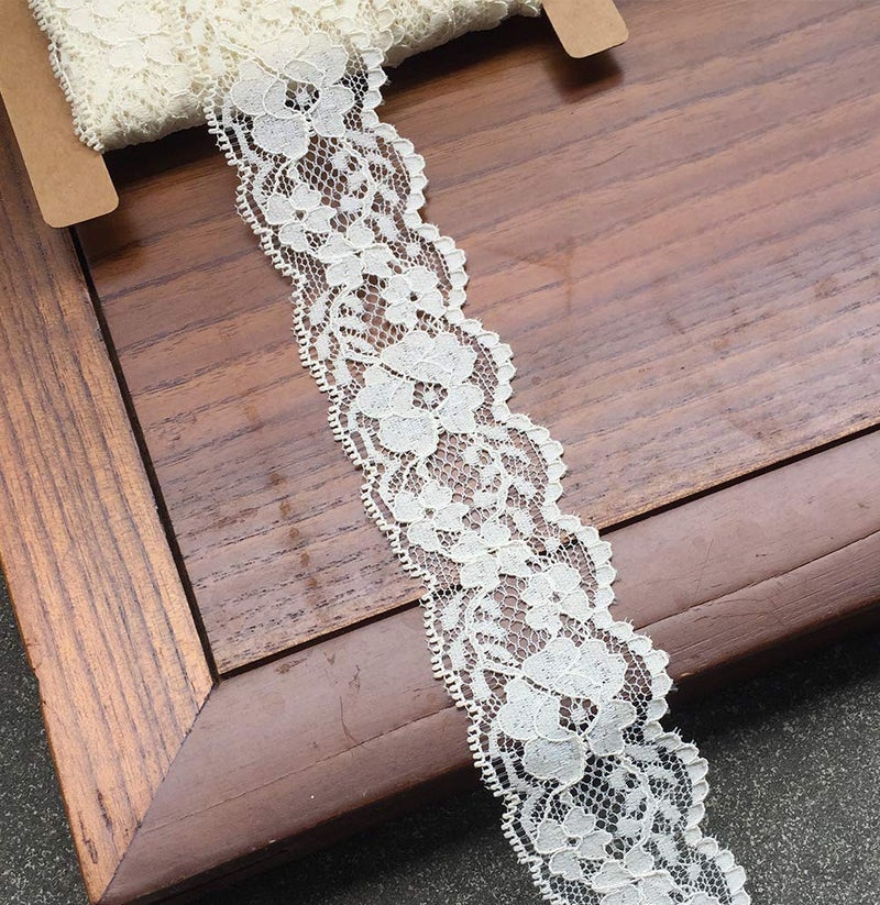 LUMKET Lace Realm 1.5 inch Wide Ivory Stretch Floral Pattern Lace Ribbon Trim for Sewing, Gift Package Wrapping, Floral Designing & Crafts-10 Yards (3601 Ivory) - Image 2