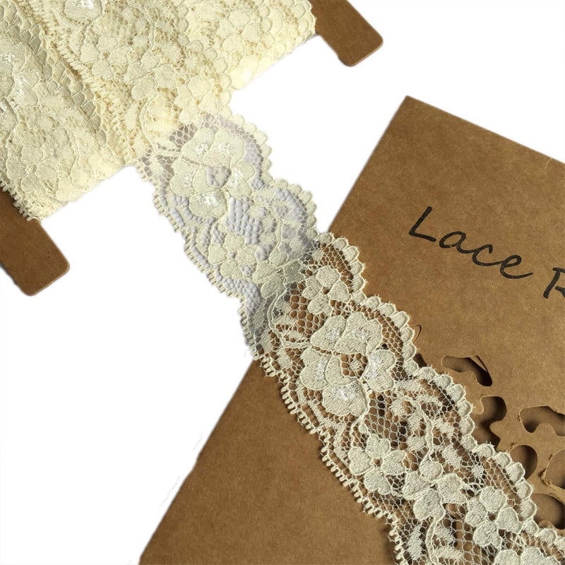 LUMKET Lace Realm 1.5 inch Wide Ivory Stretch Floral Pattern Lace Ribbon Trim for Sewing, Gift Package Wrapping, Floral Designing & Crafts-10 Yards (3601 Ivory) - Image 1