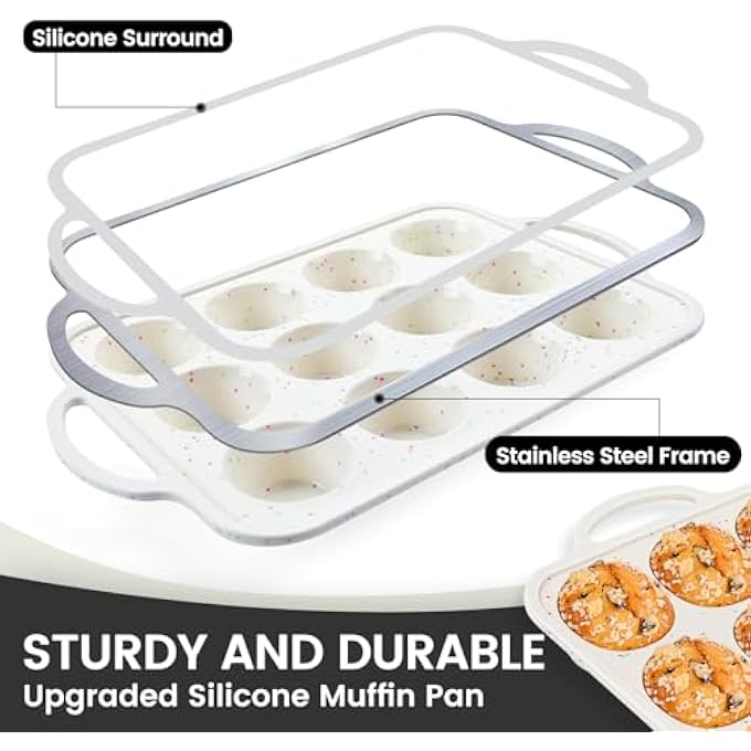 Vinino 2Pack Silicone Muffin Pan For Baking With Metal Reinforced Frame Regular 12 Cup And Jumbo 6 Cup Nonstick Cupcake Pan Set Bpa Free Silicone Muffin Tray Molds For Oven Dishwasher Safe - Image 4