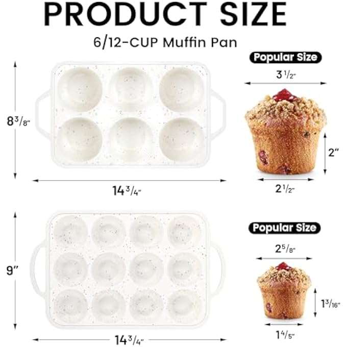 Vinino 2Pack Silicone Muffin Pan For Baking With Metal Reinforced Frame Regular 12 Cup And Jumbo 6 Cup Nonstick Cupcake Pan Set Bpa Free Silicone Muffin Tray Molds For Oven Dishwasher Safe - Image 3