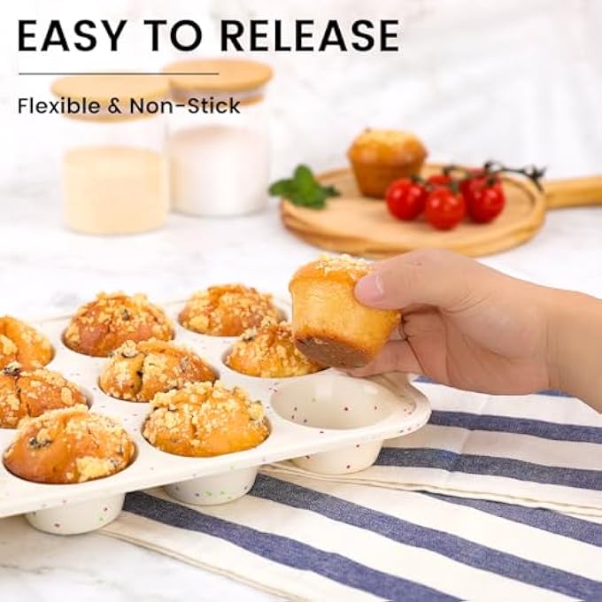 Vinino 2Pack Silicone Muffin Pan For Baking With Metal Reinforced Frame Regular 12 Cup And Jumbo 6 Cup Nonstick Cupcake Pan Set Bpa Free Silicone Muffin Tray Molds For Oven Dishwasher Safe - Image 2
