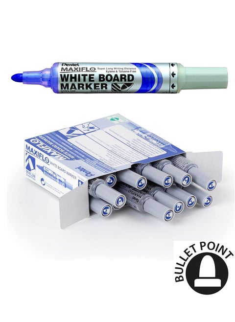 12-Piece Maxiflo Whiteboard Erasable Markers Round Tip Blue