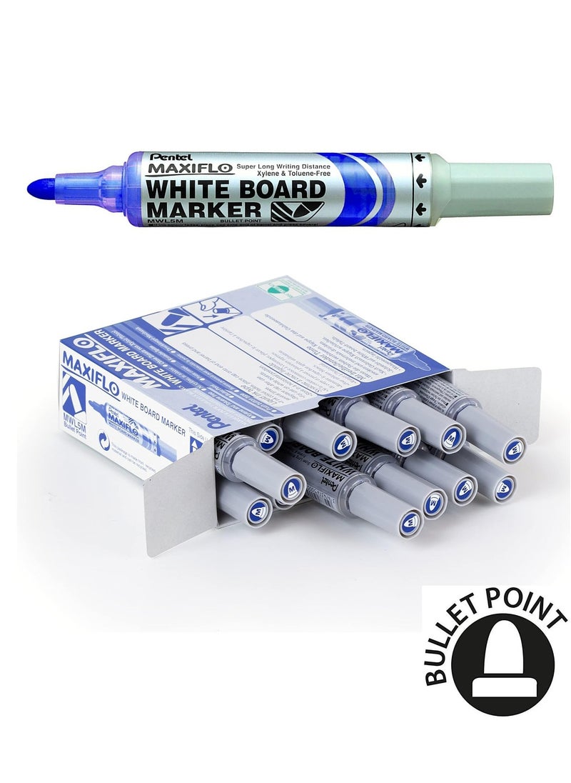 Pentel - 12-Piece Maxiflo Whiteboard Erasable Markers Round Tip Blue - Image 1