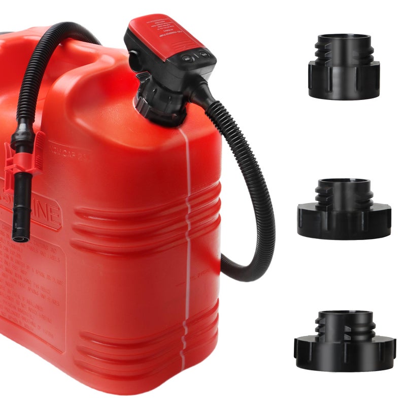 FUELIO Fuel Transfer Pump Battery Powered Gas Pump For 5 Gallon Gas Can Automatict Shutoff Nozzle 42 IN Long Hose 3 Adapters for 4 Size Gasoline Tank - Image 2