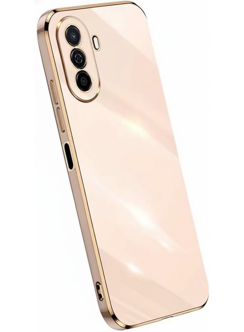 Compatible with Case for Huawei Nova Y70, Gold Electroplating Edge Design TPU Silicone Protective Cover Case, Pink