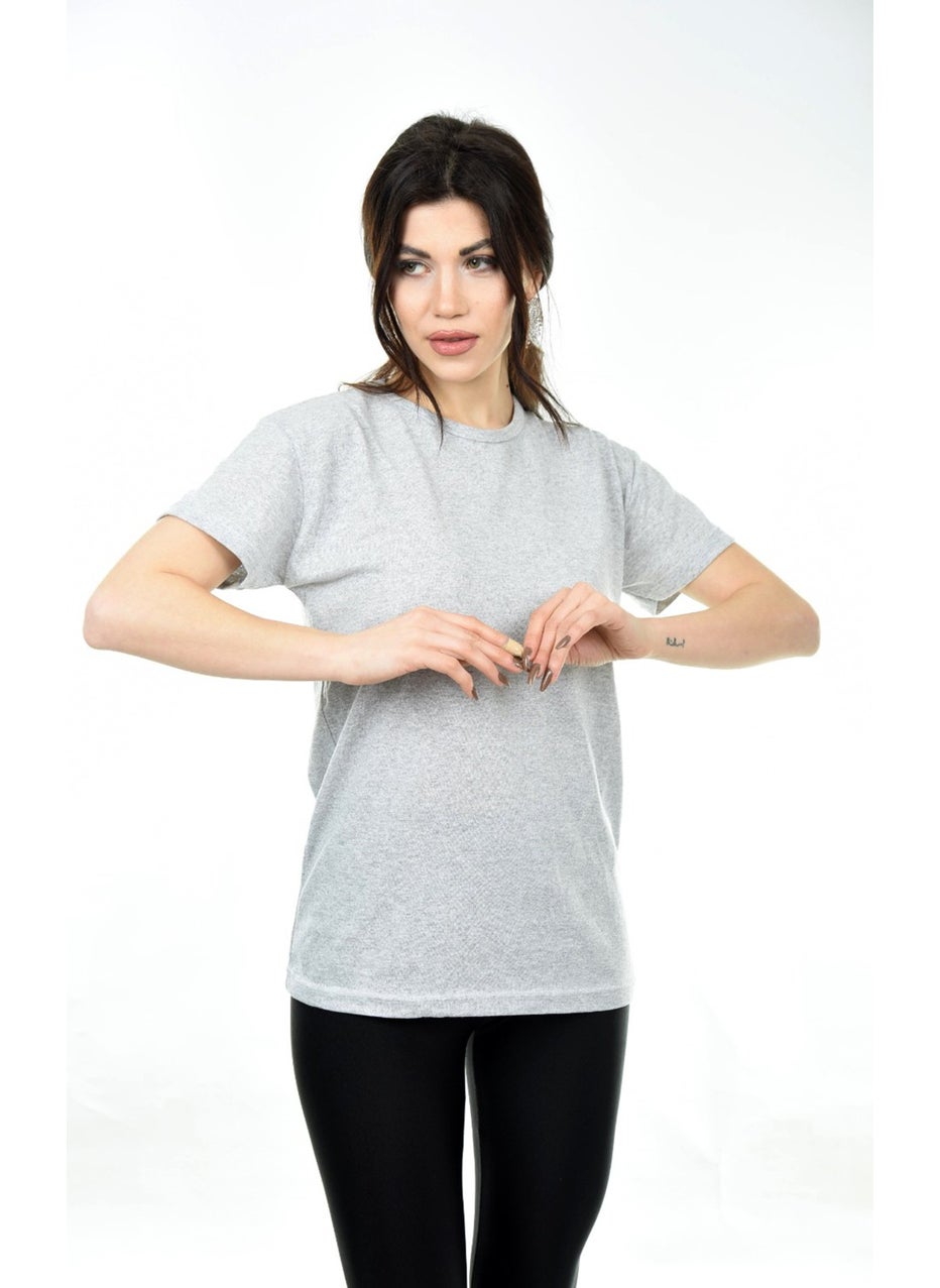 Belifanti Collection - Women's Basic Crew Neck Short Sleeve T-Shirt Gray - Image 1