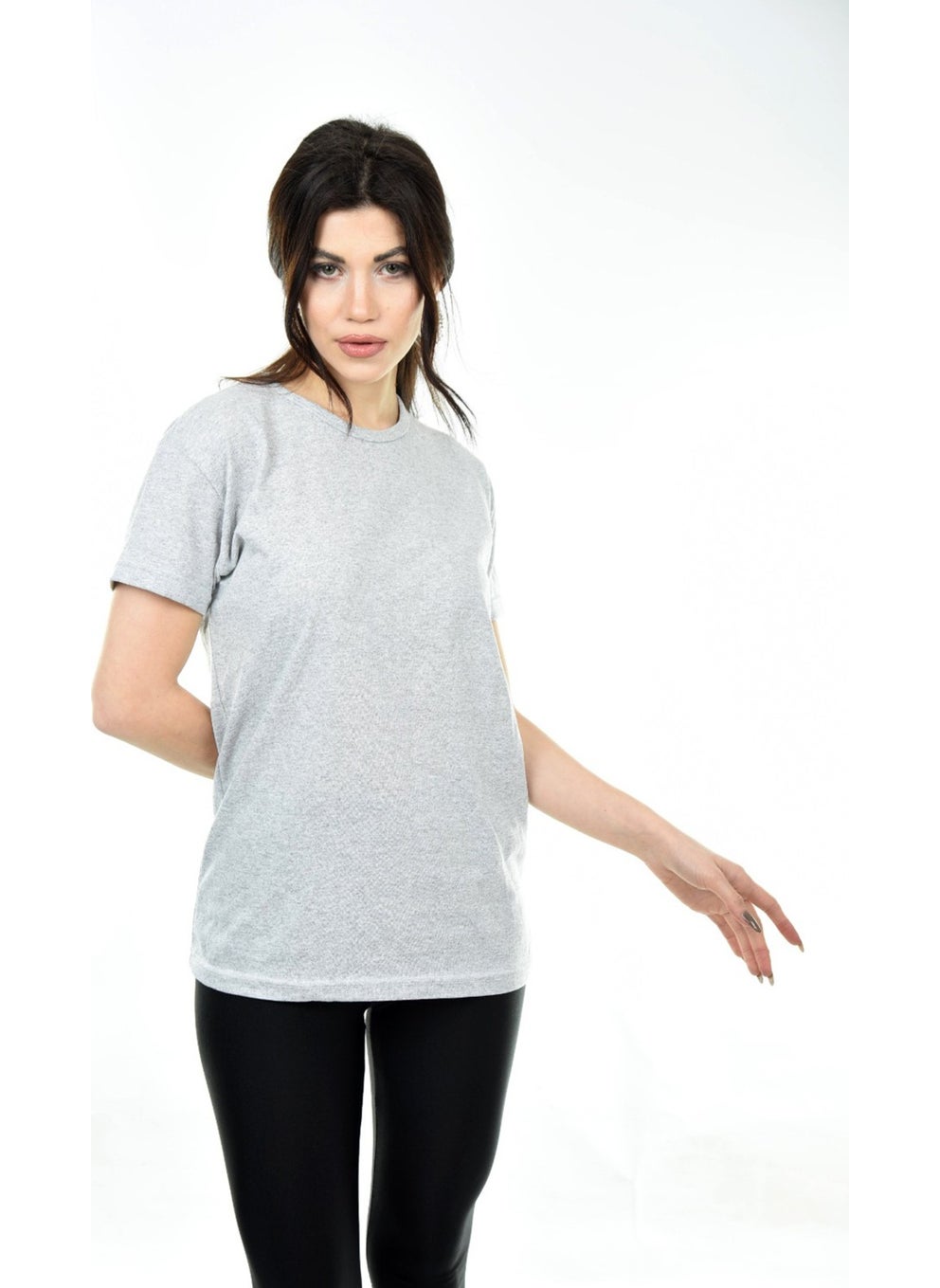 Belifanti Collection - Women's Basic Crew Neck Short Sleeve T-Shirt Gray - Image 1