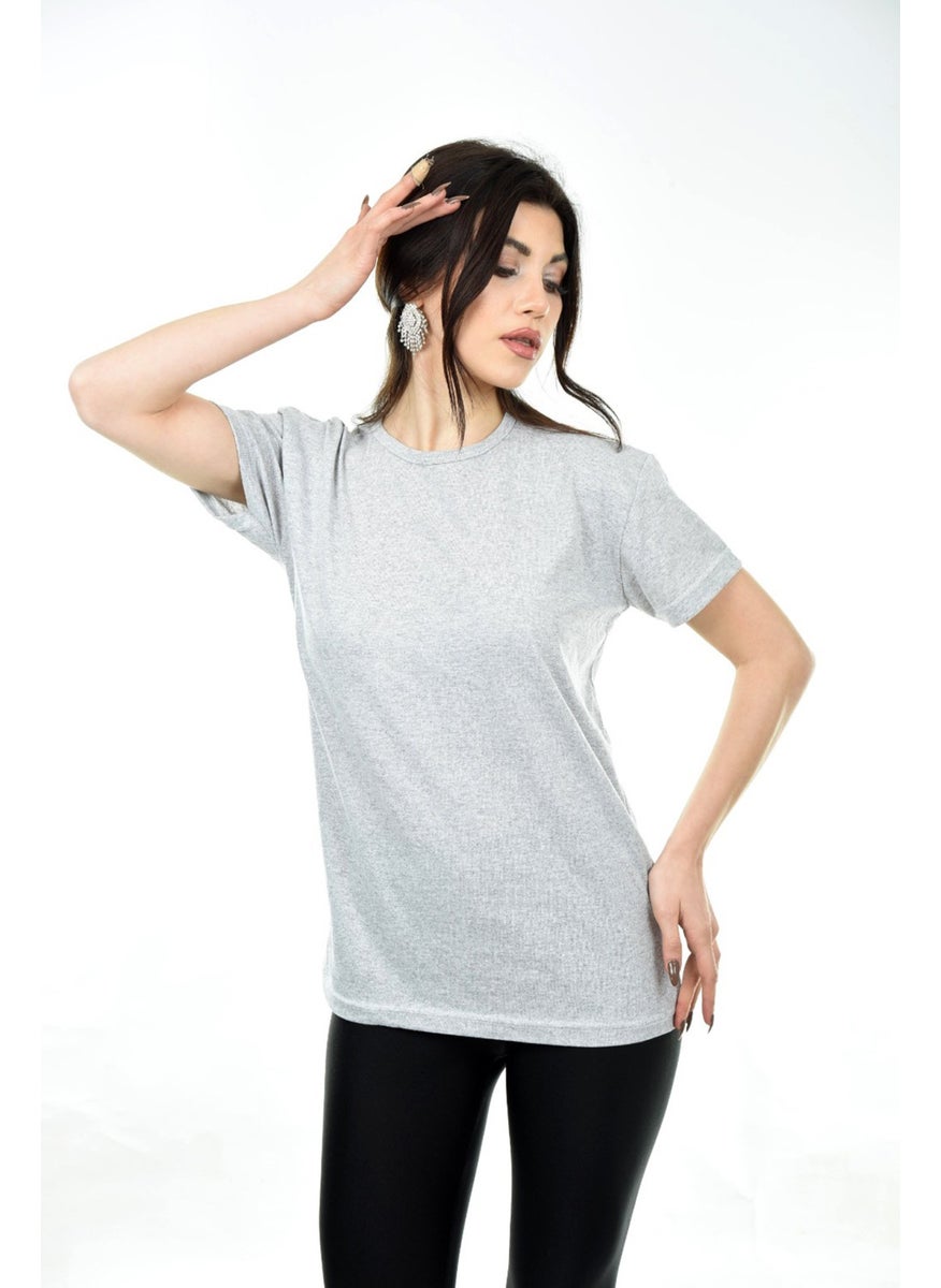 Belifanti Collection - Women's Basic Crew Neck Short Sleeve T-Shirt Gray - Image 1