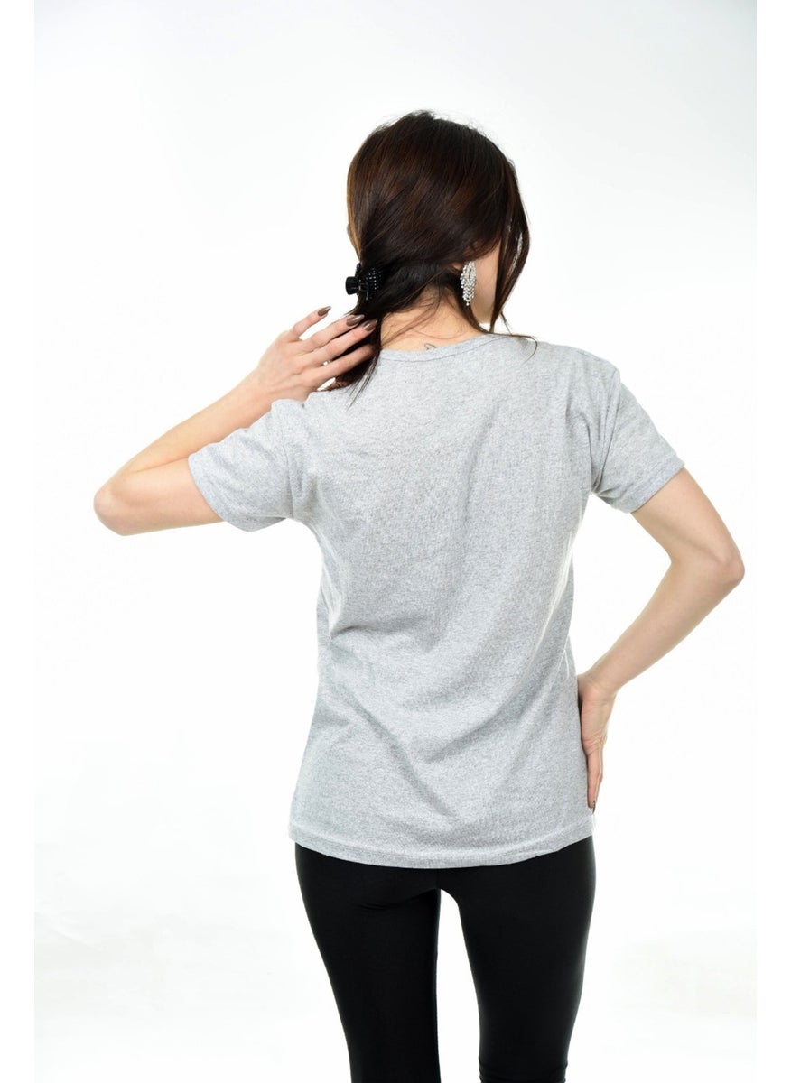 Belifanti Collection - Women's Basic Crew Neck Short Sleeve T-Shirt Gray - Image 1