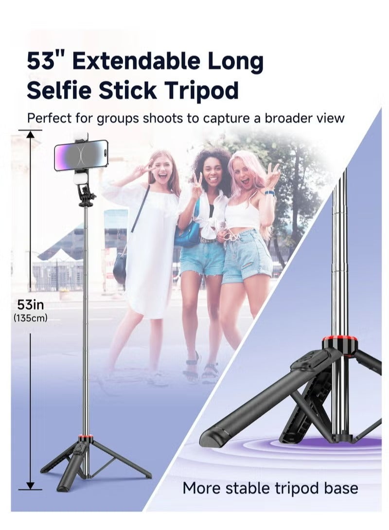 53 Inches Selfie Sticks Tripod,Separate design smartphone tripod Stand with Wireless Remote Control and Double fill light Portable Retractable Cell Phone Tripod for iPhone/Samsung/GoPro/Android Phone - Image 2