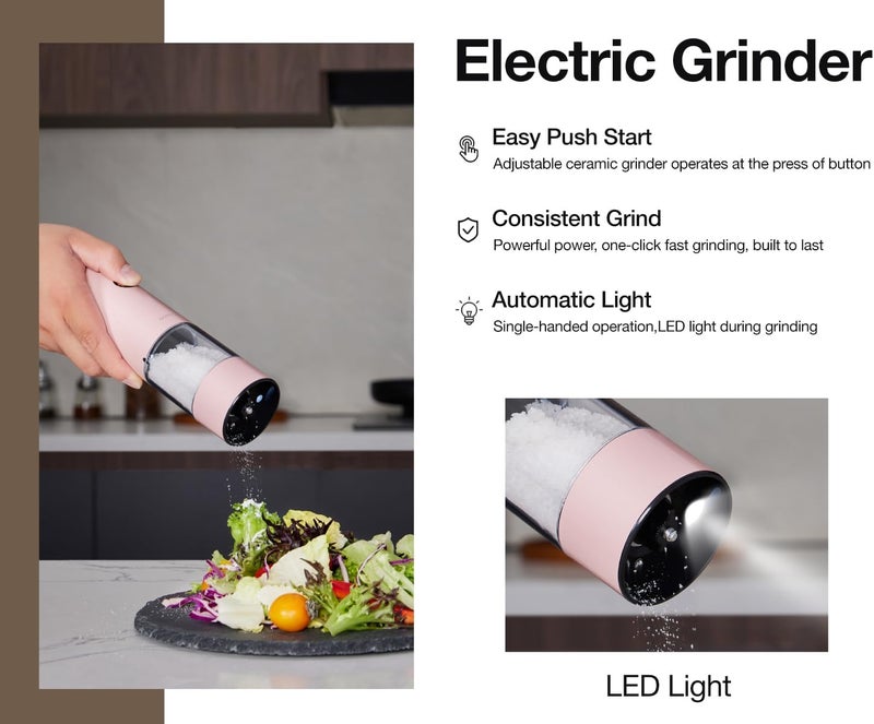 GORMODE Electric Pepper Grinder and Salt Mill Set - Large Capacity USB Rechargeable Automatic Grinder with Dual LED Lights, One-Handed Operation & Slide Cover - Brushed Stainless Steel - Image 2