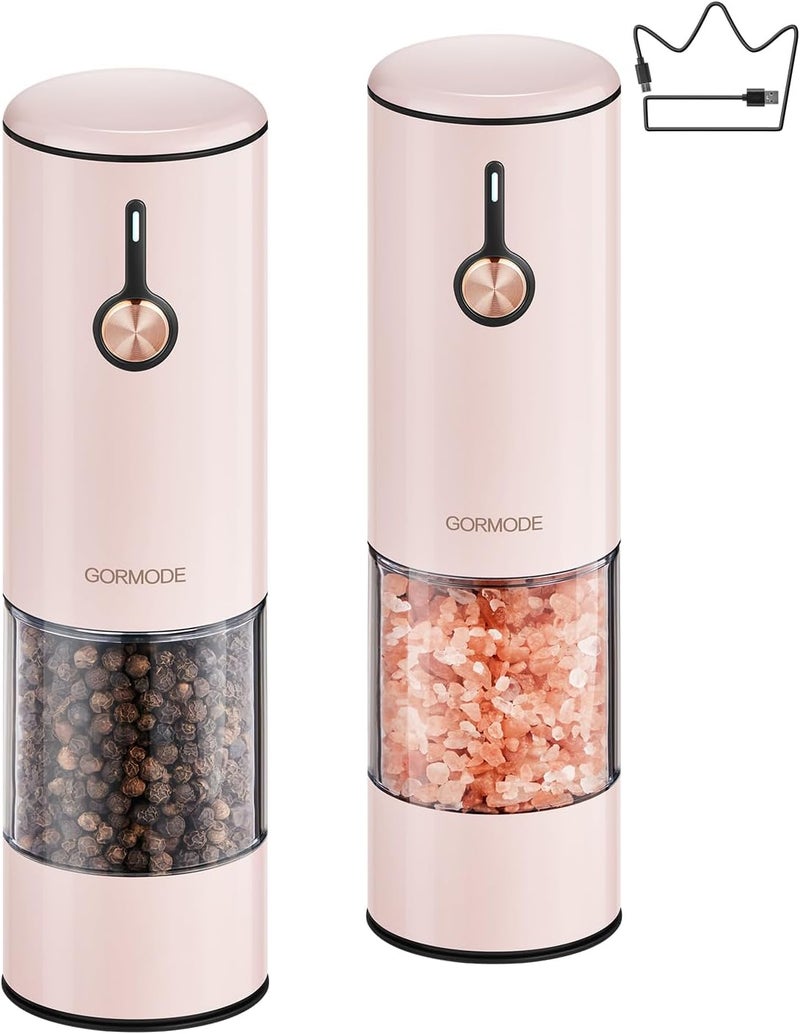 GORMODE Electric Pepper Grinder and Salt Mill Set - Large Capacity USB Rechargeable Automatic Grinder with Dual LED Lights, One-Handed Operation & Slide Cover - Brushed Stainless Steel - Image 1