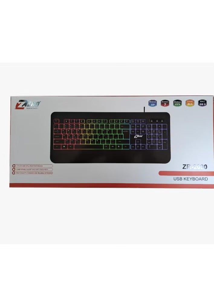 Zero Wired Gaming keyboard with RGB Lighting - High Quality Keyboard - Model ZR-2090 - Image 2