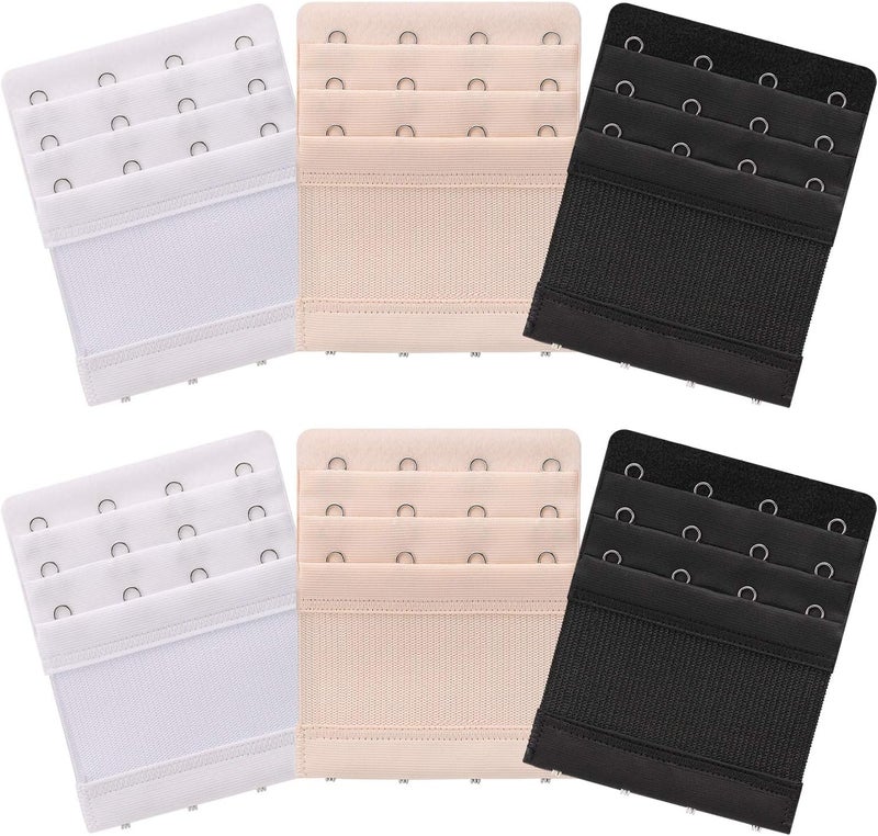 Akstore 6 Pieces Women's Soft Comfortable Elastic Bra Extenders Bra Extension Strap 4 Hook 3 Row Lady's Bra Extender Bra Band - Image 1